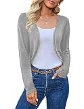 Zeagoo Damen Bolero Jäckchen Langarm Kurze Strickjacke mit Knopf Elegante Weiche Jacke Schulterjacke zum Kleid Grau S