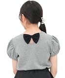 [Bee] ビー デザイントップス ガールズ 女の子 キッズ 半袖 無地 Tシャツ 春 夏 ctbb00001 100cm 後ろリボン×グレー地