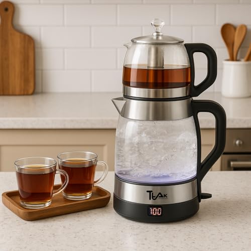 Set eléctrico para té TTAK con tetera de vidrio 1.8L y filtro acero miniatura 4
