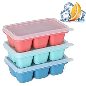 KIYOKI Ice Cube Trays for Freezer 3 Pack – Mini Ice Cube Trays with Lid & Easy-Release Silicone Bottom, Stackable Small Ice Cube Molds, Blue+Red+Mint Green