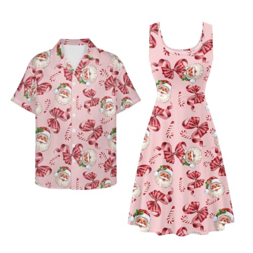 Image of Dreaweet Summer Dresses for Women A-Line Sleeveless Flowy Sun Dresses,Men's Casual Button-Down Shirts,Couple Matching Outfits