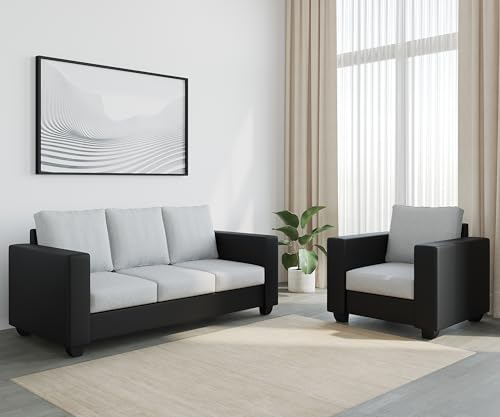 Image of WESTIDO Orlando Leatherette 3 + 1 + 1 Sofa Set (Black Grey, DIY(Do-It-Yourself)) | 1 Year Warranty