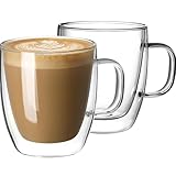 U Chef Tazas de Vidrio para Café, de Cristal para Espresso,Transparentes y Resistentes al Calor, Juego de 2, 12.5 onzas,...