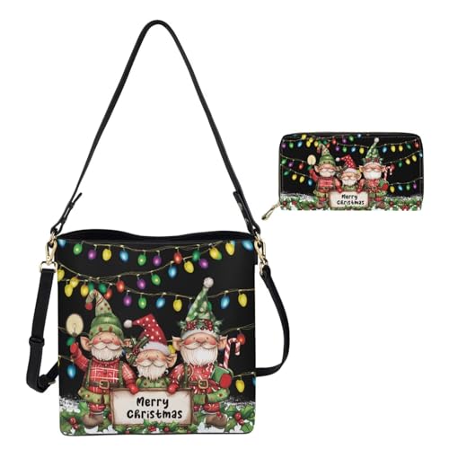 Image of HUGS IDEA Leather Purses and Handbag for Women Bucket Bag with Wrist Wallet 2 Packs