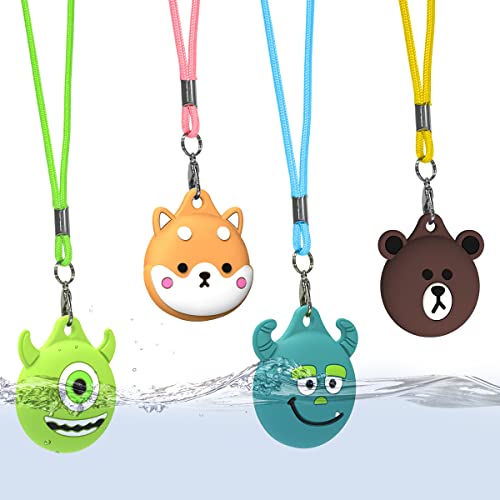 4Pack Waterproof AirTag Necklace for Kids Hidden, Kids Air Tag Necklace Adjustable Cute Air tag Holder Compatible for Apple Airtag, Silicone Air tag Accessories for Toddler with Key Ring (Brown,Green)