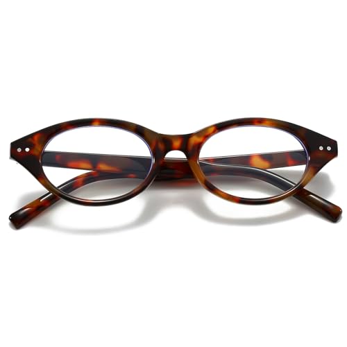 Breaksun Retro Oval Glasses for Women Men Small Face Cat-eye Blue Light Glasses Vintage Style (Tortoise)