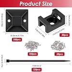 Smseace 360Pcs Kit de fixations zippées pour câble noir autocollant à l'arrière avec 6inch Des attaches et vis à glissière, UV Protection Outdoor Sticky Wire Fasteners Gestion des clips de câble