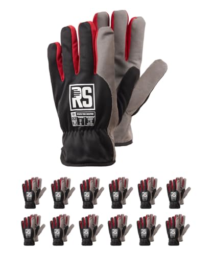 RS Synth TEC Winter Isolierter Montagehandschuhe Kunstlederhandschuhe/Größe 08, 12 Paar/Schwarz Grau/Arbeitshandschuhe Lederhandschuhe Schutzhandschuhe/Fertig mit Einer Manschette
