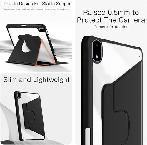 Image of TGK Rotating Case Cover for OnePlus Pad 3 13.2 inch Tablet, Pad 2 Pro, Pad 4 Pro with Pencil Holder Trifold Stand Cover Clear Back (Black)