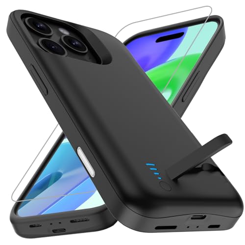 Custodia per iPhone 16 Pro vera 8500 mAh sottile custodia di ricarica espansa ricaricabile protettiva portatile con batteria per 16 Pro nero