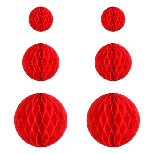TOKIDNY Bolas de Panal de Papel Rojas Colgantes 6 Piezas 10Cm 20Cm 30Cm para Decoración de Fiesta de Año Bodas y San Valentín Adornos Reutilizables para Eventos y Celebraciones
