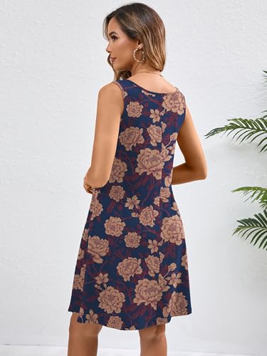 Image of Heymoments Women's Summer Dresses Sleeveless Casual Fashion Loose Swing Button Down Beach Dress with Pockets