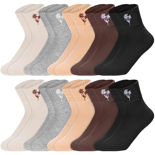 Image of Eurzom 10 Pairs Socks Womens Crew Elastic Ankle Length Cotton Socks Aesthetic Cute Lightweight Low Cut Gifts for Women