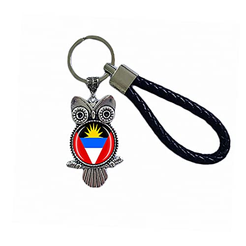 Porte-clés drapeau Antigua et Barbuda souvenir cadeau porte-clés hibou pendentif porte-clés pour homme femme, Antigua-et-Barbuda, 18 CM (7.09')