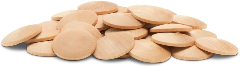 Unfinished Wood Round Discs 1-1/2 inch, Pack of 50 Domed Wooden Circles, Wood Chips for Crafts & Open-Ended Play, by Woodpeckers