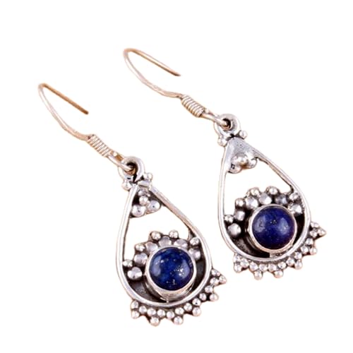 Boucles d'oreilles lapis-lazuli naturel et argent 925 style minimaliste LK_RDG_00243