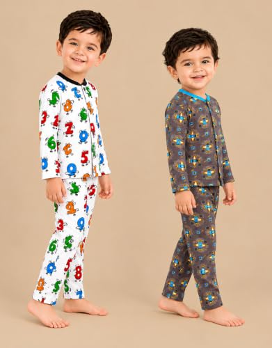 Image of 3BROS Kids Pure Cotton Night Suit Set | Boys Girls Printed Sleepwear Shirt & Pajama Clothing Combo | Soft Breathable Night Dress Outfit | Pack of 2