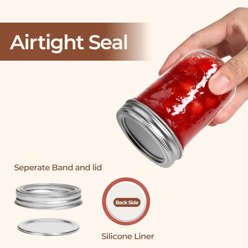 image for ComSaf Small Mason Jars 8 oz 12Pcs Bulk Set, Half Pint Regular Mouth M