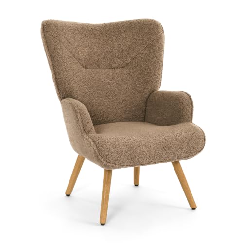 Goeurvant Armchair Teddy Tub Chair High Back Armchair Living Room Reading Chair Bedroom Accent Chairs Lounge Relax Arm Chair, Brown