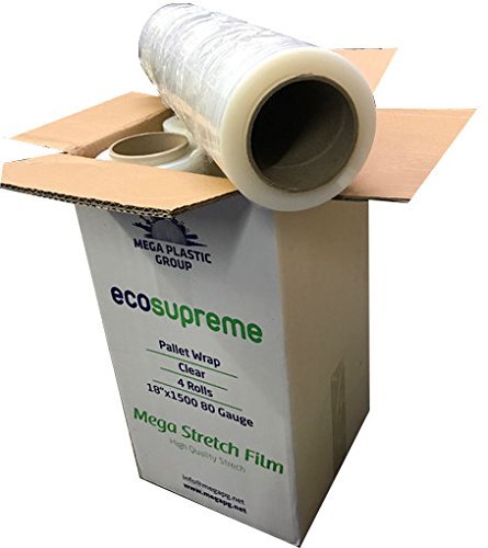 4 Rolls Pallet Wrap Stretch Film, Industrial Strength Hand Stretch Wrap, 18" by 1,500 FT, 80 Gauge Shrink Film