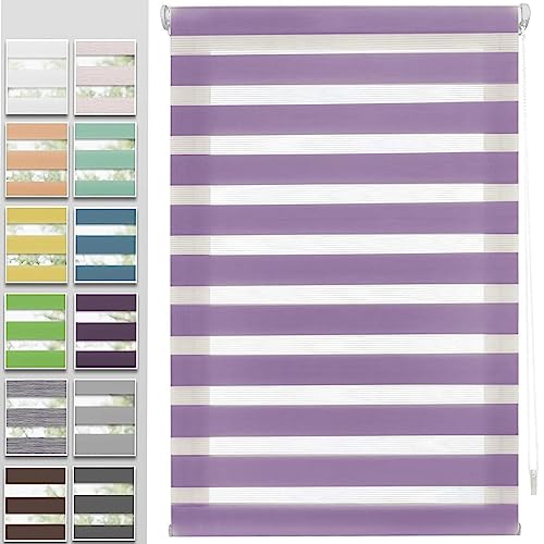 Portable Blackout Blind 35x320cm 100 Sichtschutz Sonnenschutz Klemmfix Duo Doppelrollo, Fensterrollo Doppelrollo inkl. Montagematerial, für Fenster und Tür, Lila