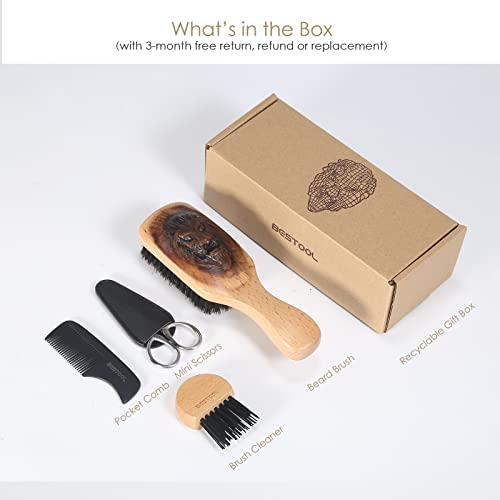 Beard Brush，Bestool Boar Bristle Beard Brush Comb Set For Men Wooden Beard Brush Grooming Kit For Growth, Styling, Smoothing, Makes A Great Gift For Him #TOP6