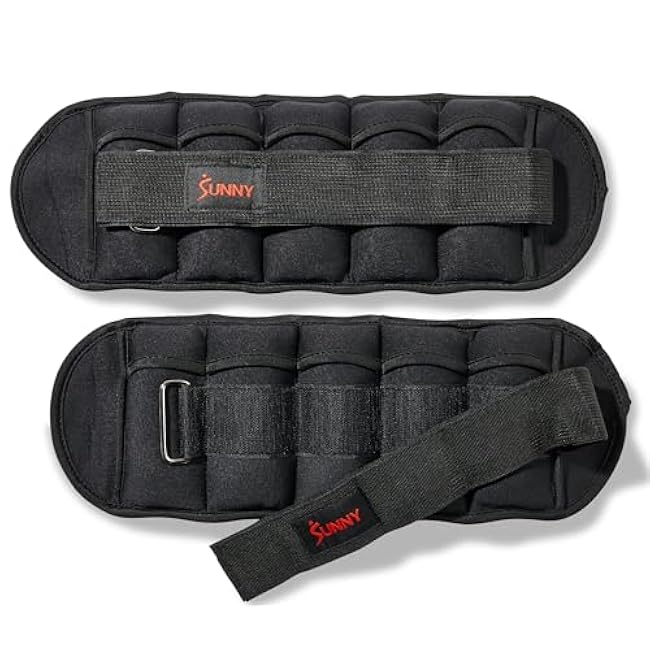 Sunny Health & Fitness Ankle Weights (Pair) - 1,2,3,4,5LB, Adjustable Options, Sweat-Resistant, Secure Strap for Fitness, Walking, Cardio, & Home Workouts