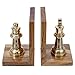 MyGift Decorative Chess Bookends Heavy Duty Mango Wood and Brass Tone Metal King and Queen Chess Pieces Design Bookend Shelf Decor - Handcrafted in India