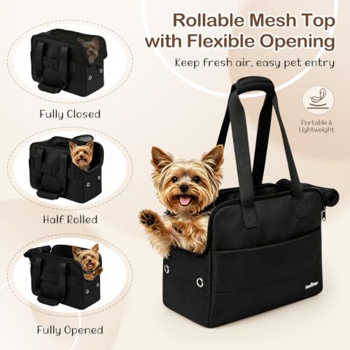 Dog Purse Carrier for Small Dogs, 15"x11"x7.9" Pet Travel Carrier | Breathable Mesh, Safety Hooks, Support Pad, Multi Spacious Pockets, Soft Puppy Carrier for Cats Rabbits, Black - Image 5