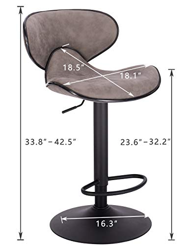 Superjare Adjustable Counter Height Bar Stools Set Of 2, Swivel Tall Kitchen Counter Island Dining Chair With Backs, 24” Armless Modern Bar Stool Chairs Fit Counter Island From 32” To 44”, Grey #TOP5