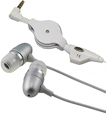Retractable Headset Hands-Free Earphones w Mic Dual Metal Earbuds Headphones in-Ear Wired [3.5mm] [Silver] for Straight Talk LG Premier LTE - Straight Talk LG Rebel LTE - Straight Talk LG Sunrise