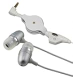 Retractable Headset Hands-Free Earphones w Mic Dual Metal Earbuds Headphones in-Ear Wired [3.5mm] [Silver] for Verizon Samsung Droid Charge - Verizon Samsung Galaxy Core Prime
