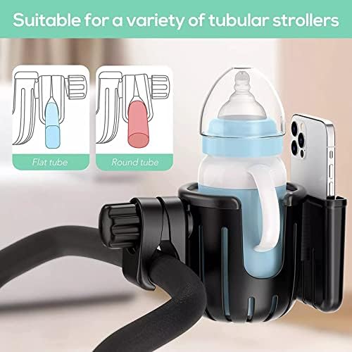 Stroller Cup Holder, Universal Pushchair/Pram Cup Holder, Baby Cup Organizer for Stroller, Drink and Coffee Cup Holder with Phone Holder, Suitable for Buggy, Bike, Wheelchair, Walker, Scooter