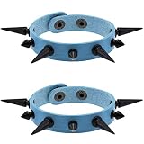 FM FM42 Women Blue PU Simulated Leather Black-Tone Long and Short Rivets Spike Spiked Punk Gothic Ad