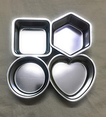 A2S Murti Aluminium Silver Heart/Hexagon/Round/Square Shape Mini Cake Baking Mould Tin - Set of 4 (Diameter 12 , 10 cm , Height 4 cm)