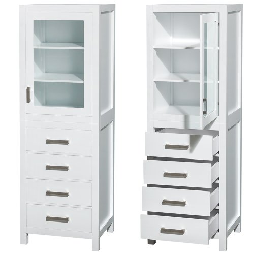 Wyndham Collection Sheffield 24 Inch Linen Tower In White With Shelved Cabinet Storage And 4 Drawers #TOP2
