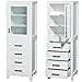 Wyndham Collection Sheffield 24 inch Linen Tower in White with Shelved Cabinet Storage and 4 Drawers