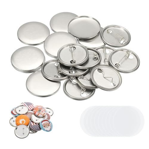 20er Set Metall Buttonrohlinge 58 mm mit Sicherheitsnadel Zubehör für Buttonmaschine (20)