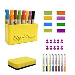 Harnyles 47Pcs Magnetic Whiteboard Accessories Set: 8 Whiteboard Markers with Eraser and Magnetic Pen Holder, 27 Dry Erase Labels and 10 Strong Neodymium Magnets for Fridge School Office Supplies