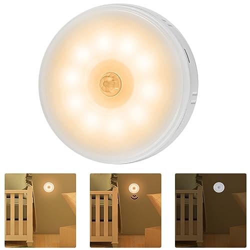 Biutee 1 Pieza Luz Nocturna Sensor Movimiento Recargable por USB, 3 Niveles de Brillo Ajustables, 0.5W Luz Led Nocturna Infantil para Pasillos, Baño, Escaleras, Dormitorios
