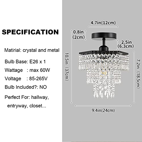 Hongnuofc Mini Crystal Chandeliers Flush Mount Ceiling Light Fixture 3-Tier Crystal Small Chandelier For Closet Bathroom Farmhouse Hallway Foyer (Black) #TOP4