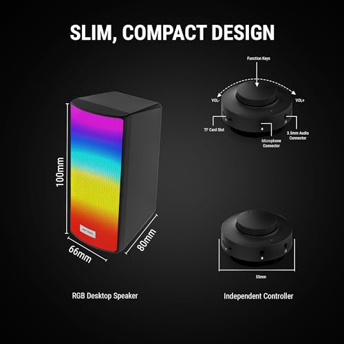 Image of Ant Esports GS510 Multimedia 2.0 Channel USB Powered Bluetooth RGB Gaming Speakers with Control pod for Volume, RGB and Memory Card Slot -Perfect Computer Speakers for Desktop, PC, Laptop,Mobile-Black