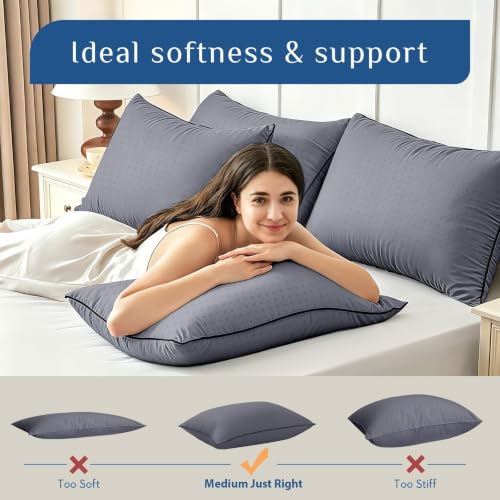 Image of JOLLYVOGUE Grey Pillows Standard /Full Size Set of 2, Washable Supportive Firm Bed Pillows with Oeko-Tex Certified Soft Down Alternative Fill, Luxury Hotel Quality for Side, Back, and Stomach Sleepers