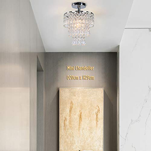 FRIXCHUR Kleine Kristall Kronleuchter Led Kristall Deckenleuchten 3-Stufen Kristall Regentropfen Kronleuchter Anhänger Beleuchtung Dekoration für Schlafzimmer Flur Wohnzimmer, Chrom, E26…