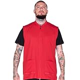 Barber Strong The Barber Vest, Men's Red, Hair Repellent, Ultra Lightweight and Breathable Mesh Side Panels, Sleeveless, Features 3 Pockets and 2-Way Zipper Closure - Size Large, Great for Pet Grooms