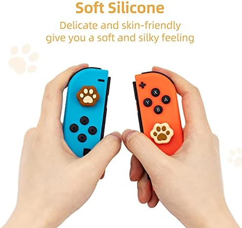 GeekShare 4 szt. Nakładki na kciuk w kształcie łapy kota, miękki silikonowy pokrowiec na joystick kompatybilny z przełącznikiem Nintendo / OLED / Switch Lite (herbata mleczna brązowa)