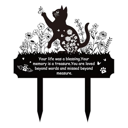 Rngmsi Cat Grave Decorations for Cemetery Pet Headstone Sympathy Cat Memorial Stakes for Loss of Pets Mental Pet Grave Markers Decorations for Outdoors Yard Garden (12 X 14 Inches)