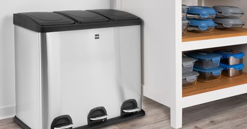 Poubelle 3 x 20L helit H2405200 en inox pour tri sélectif des déchets