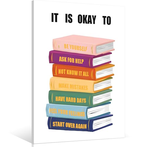 Maozehuxi It's Okay to Not be Okay Canvas wall art Poster, Motivational Kids Art, Classroom Posters Quotes, Educational Wall Art, Be Yourself, Playroom Wall Art Decor 12X16 inch framed