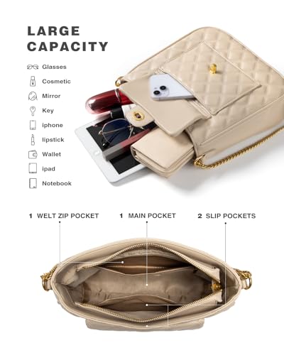 Crossbody Bag for Women, Quilted Crossbody Handbags Trendy Leather Purse Shoulder Bag with Adjustable Chain Strap4